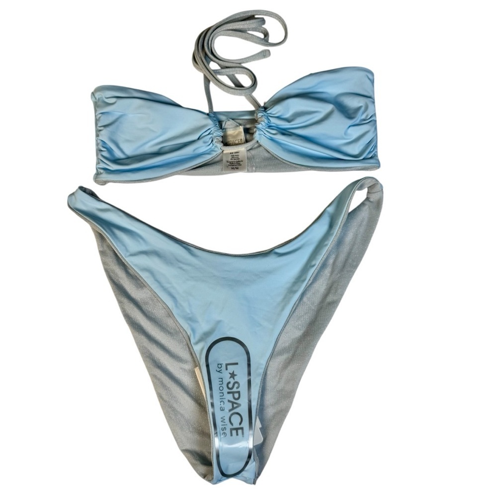 L*Space Cabana Bikini Bottom Bitsy Sky Blue Silver Women’s Size Large - Picture 3 of 9